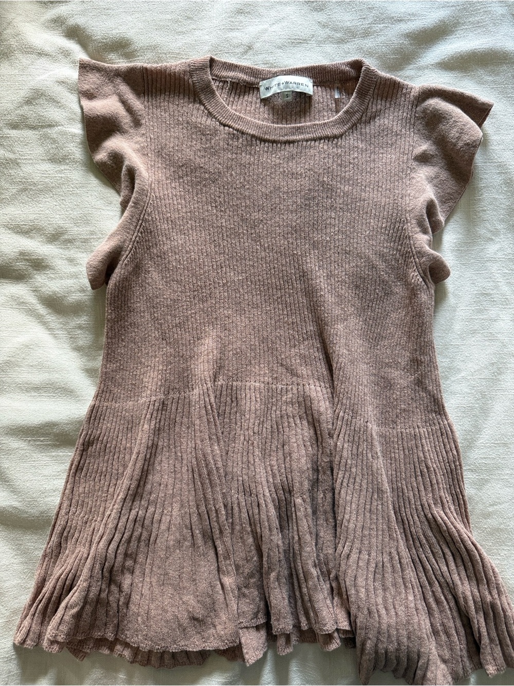 White + Warren Mauve Ribbed Pleated Knit Top